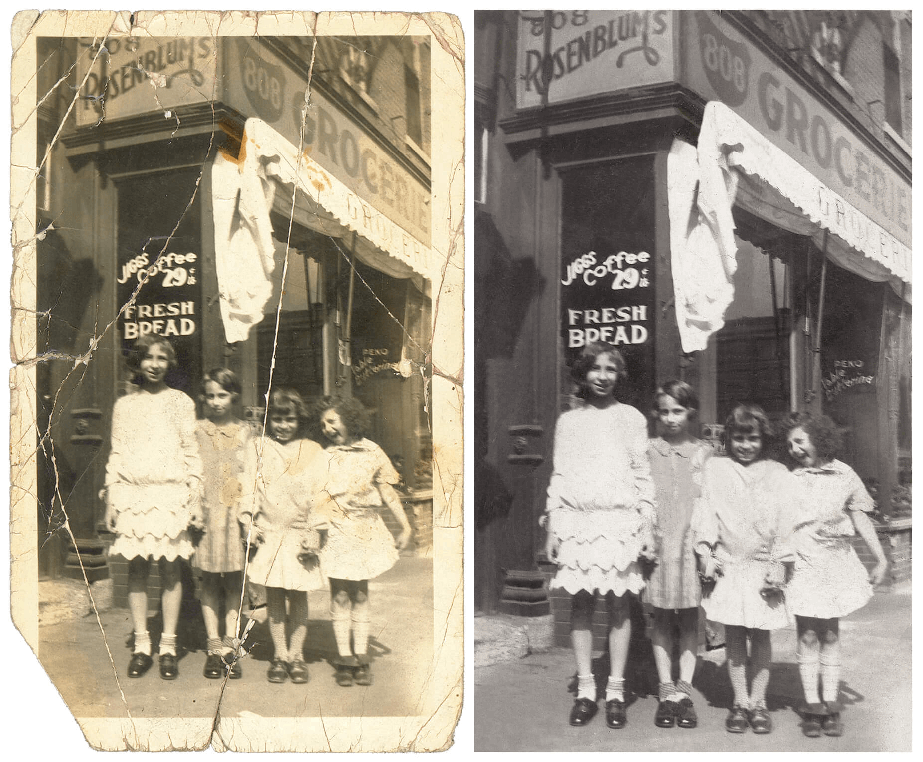 A Collage of Restored Image of Four Girls
