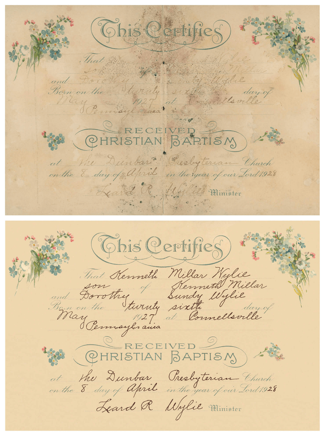 Collage of Restored Certificate with Old Certificate